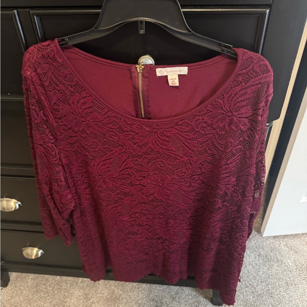 Burgundy Lace Top by Sandra Darren